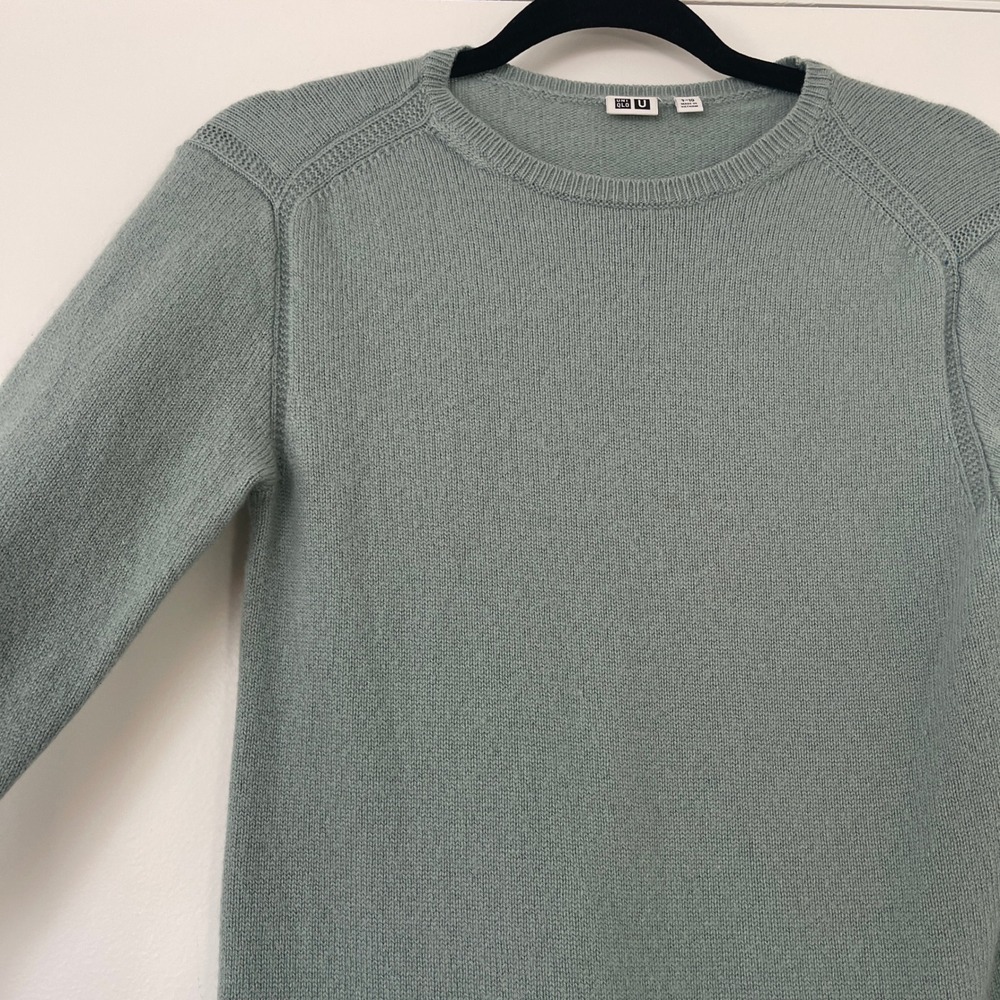 Uniqlo Wool Crew Neck Long Sleeve Knit Sweater Dress Muted Teal Girls Size 9-10 - Picture 5 of 9